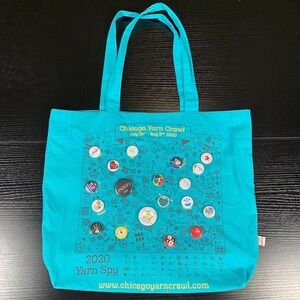 Chicago Yarn Crawl 2020 Yarn Spy  Project Tote Bag with Shop Pins Knit Crochet